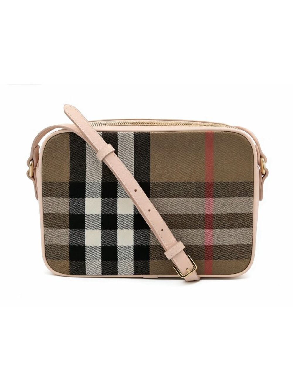 Burberry Canvas House Check Large Camera Crossbody Bag Pale Cameo 8084498